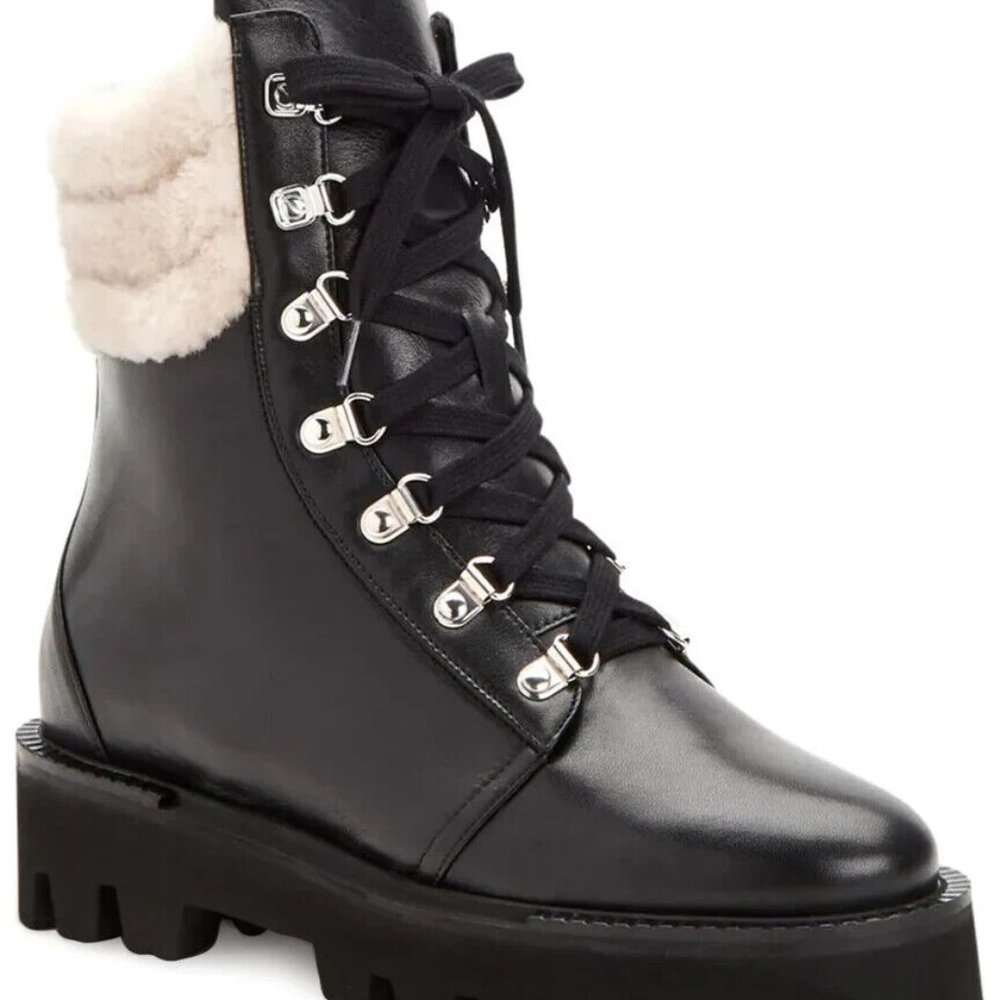 Aquatalia Alyssa Calf/Shearling Leather Boot Color Black Sz 8.5M MSRP $575